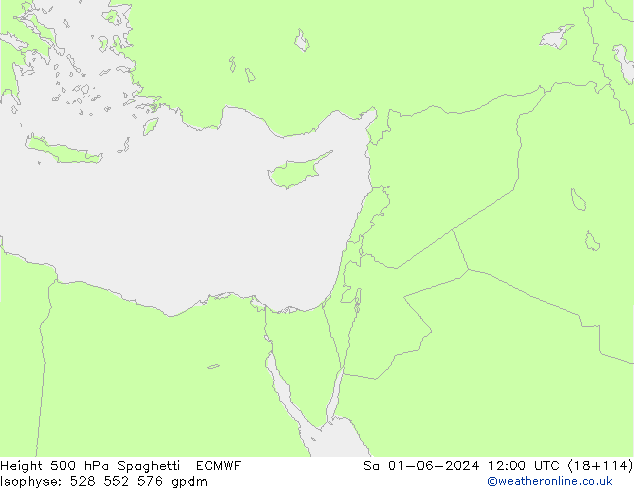 Hoogte 500 hPa Spaghetti ECMWF za 01.06.2024 12 UTC