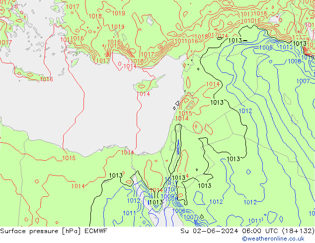 Presión superficial ECMWF dom 02.06.2024 06 UTC