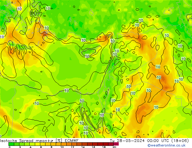 Isotachs Spread ECMWF Tu 28.05.2024 00 UTC