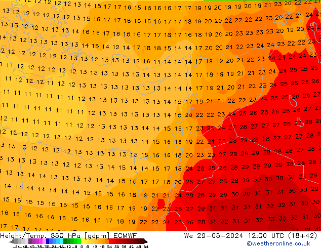 Height/Temp. 850 hPa ECMWF  29.05.2024 12 UTC