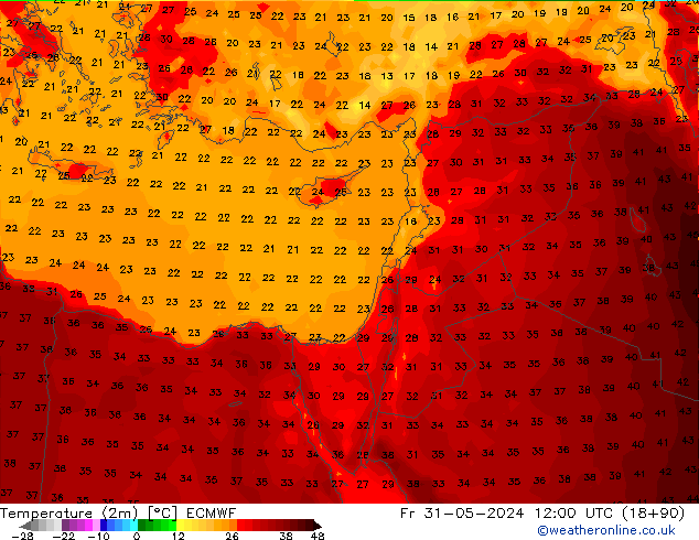 Temperatura (2m) ECMWF Sex 31.05.2024 12 UTC