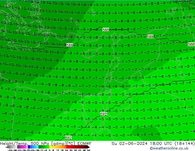 Height/Temp. 500 hPa ECMWF dom 02.06.2024 18 UTC