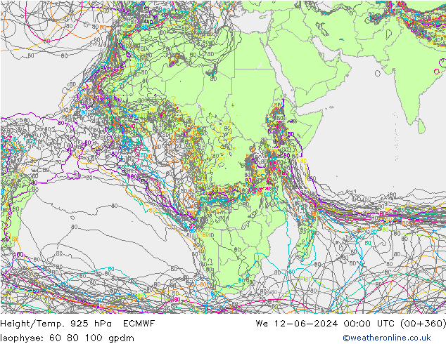 Height/Temp. 925 hPa ECMWF śro. 12.06.2024 00 UTC