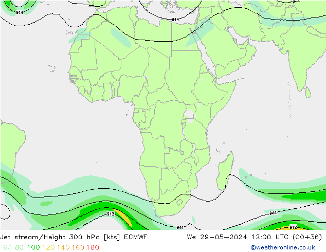 Jet stream/Height 300 hPa ECMWF We 29.05.2024 12 UTC