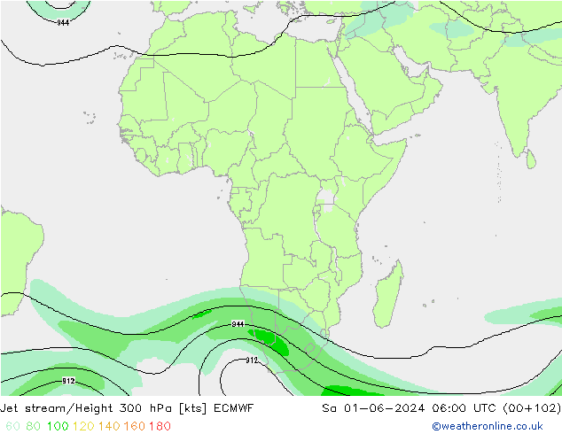 Prąd strumieniowy ECMWF so. 01.06.2024 06 UTC