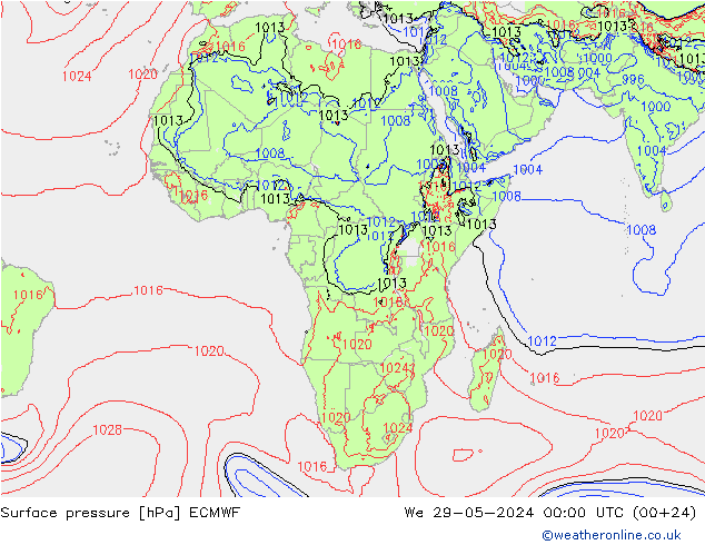 Presión superficial ECMWF mié 29.05.2024 00 UTC