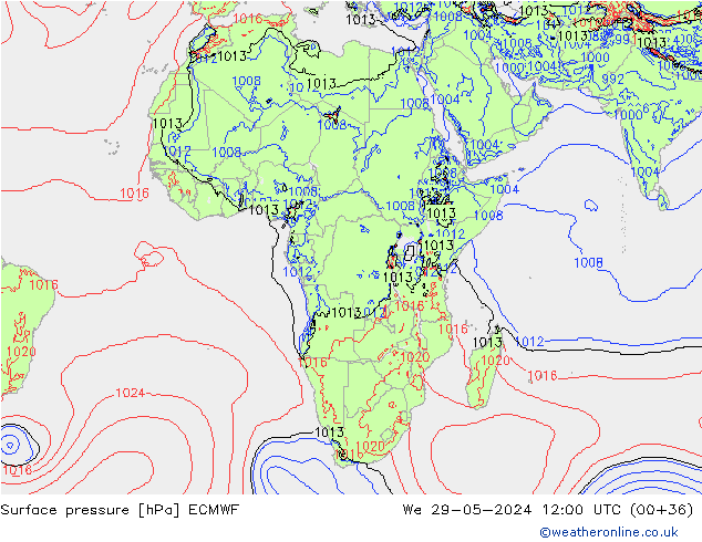 Surface pressure ECMWF We 29.05.2024 12 UTC