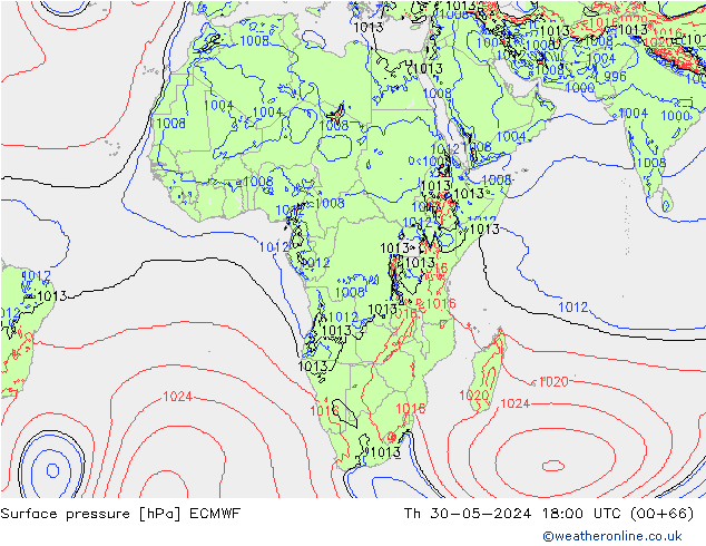 Surface pressure ECMWF Th 30.05.2024 18 UTC