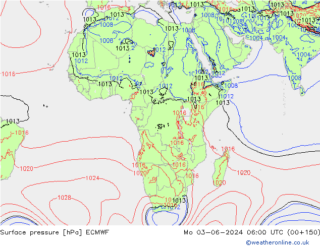 Surface pressure ECMWF Mo 03.06.2024 06 UTC