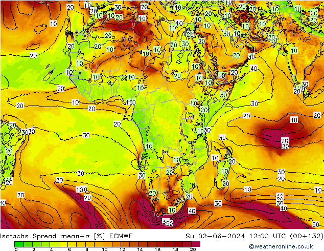 Isotachs Spread ECMWF Dom 02.06.2024 12 UTC