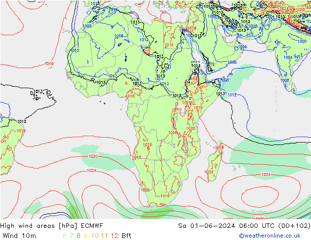 Izotacha ECMWF so. 01.06.2024 06 UTC