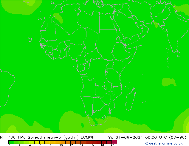 Humidité rel. 700 hPa Spread ECMWF sam 01.06.2024 00 UTC