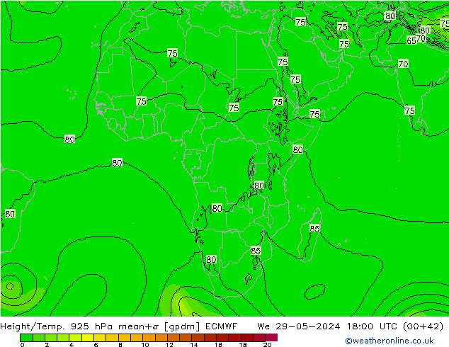 Hoogte/Temp. 925 hPa ECMWF wo 29.05.2024 18 UTC