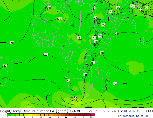 Height/Temp. 925 hPa ECMWF Sáb 01.06.2024 18 UTC