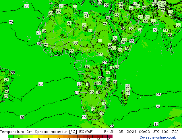 Temperatura 2m Spread ECMWF Sex 31.05.2024 00 UTC