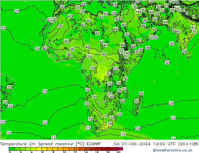 Temperature 2m Spread ECMWF Sa 01.06.2024 12 UTC