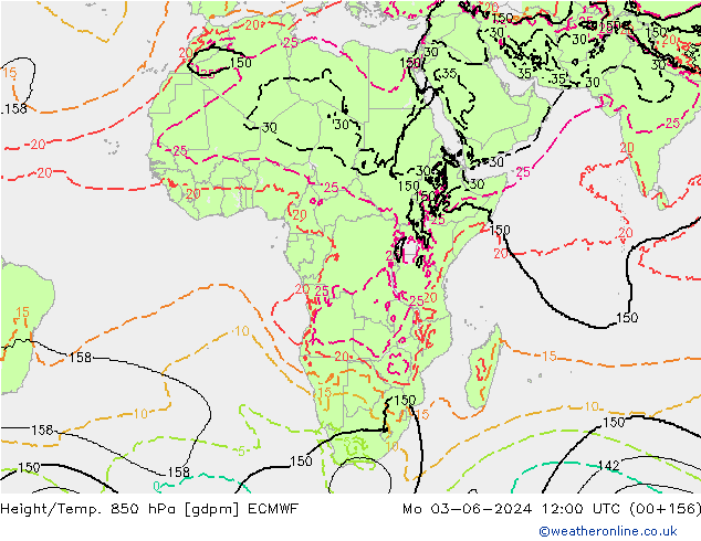 Height/Temp. 850 hPa ECMWF Seg 03.06.2024 12 UTC