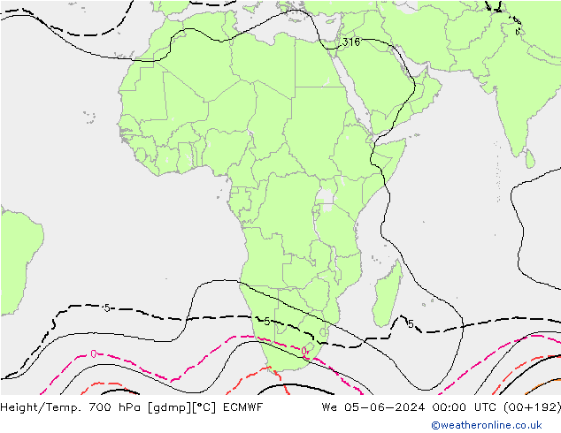 Géop./Temp. 700 hPa ECMWF mer 05.06.2024 00 UTC