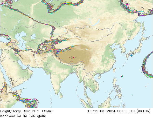 Height/Temp. 925 hPa ECMWF Tu 28.05.2024 06 UTC