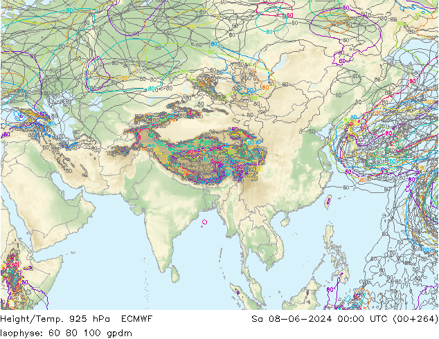 Height/Temp. 925 hPa ECMWF sab 08.06.2024 00 UTC