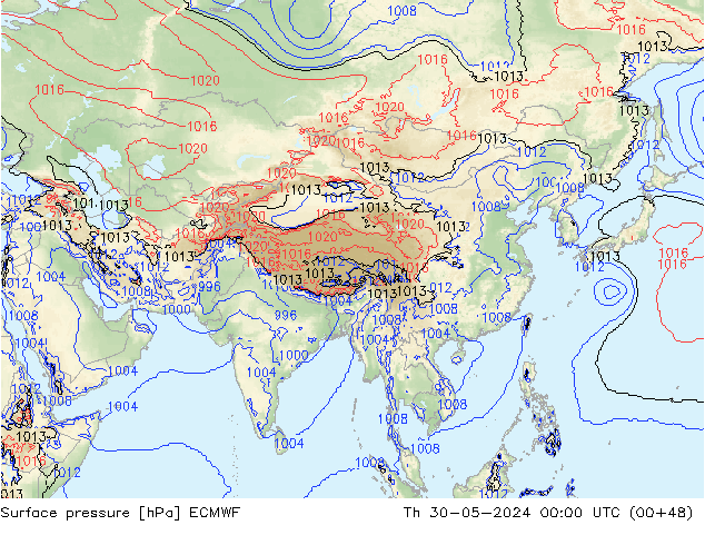 Atmosférický tlak ECMWF Čt 30.05.2024 00 UTC