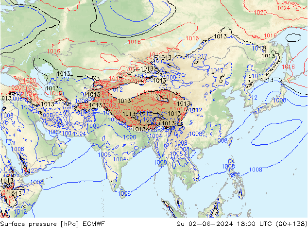 pressão do solo ECMWF Dom 02.06.2024 18 UTC