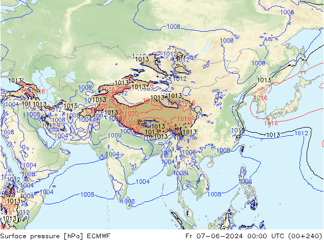 Surface pressure ECMWF Fr 07.06.2024 00 UTC