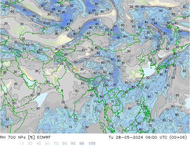 RH 700 hPa ECMWF Út 28.05.2024 06 UTC