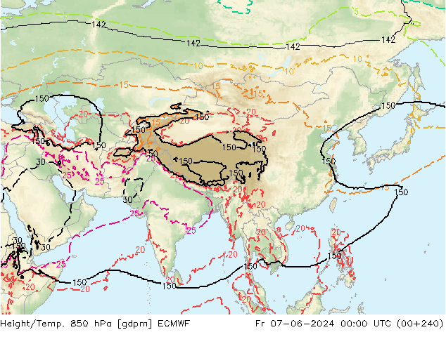 Géop./Temp. 850 hPa ECMWF ven 07.06.2024 00 UTC