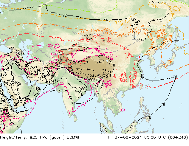 Géop./Temp. 925 hPa ECMWF ven 07.06.2024 00 UTC