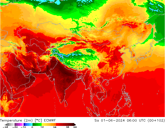 Temperature (2m) ECMWF Sa 01.06.2024 06 UTC