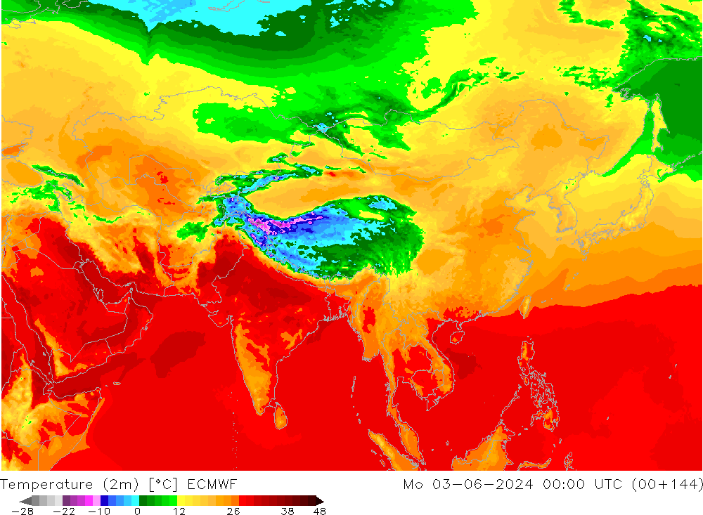 Sıcaklık Haritası (2m) ECMWF Pzt 03.06.2024 00 UTC