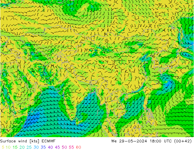 Vent 10 m ECMWF mer 29.05.2024 18 UTC