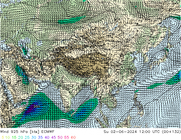 Wind 925 hPa ECMWF Su 02.06.2024 12 UTC