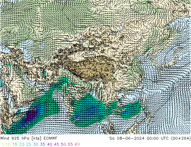 Vento 925 hPa ECMWF Sáb 08.06.2024 00 UTC