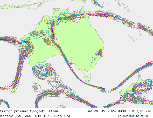 Surface pressure Spaghetti ECMWF We 29.05.2024 00 UTC