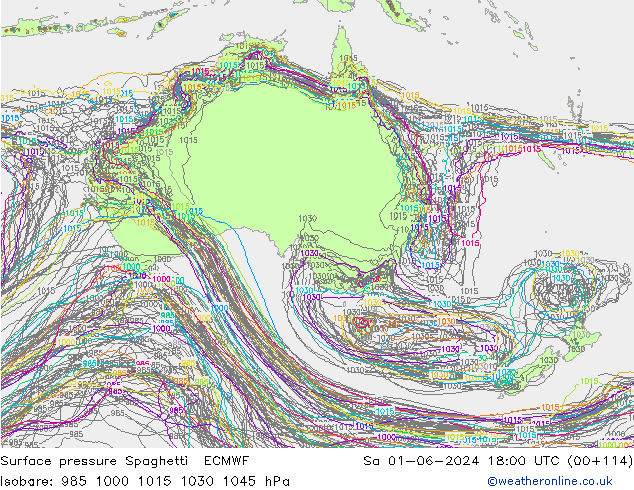 Bodendruck Spaghetti ECMWF Sa 01.06.2024 18 UTC