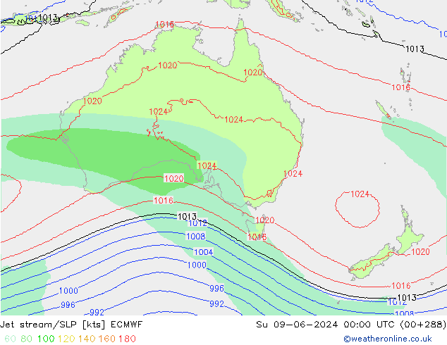 Jet stream/SLP ECMWF Su 09.06.2024 00 UTC