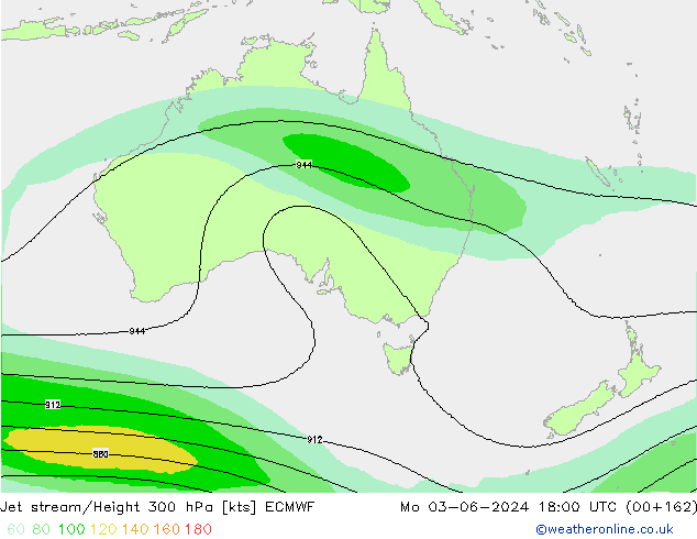 Jet stream/Height 300 hPa ECMWF Mo 03.06.2024 18 UTC