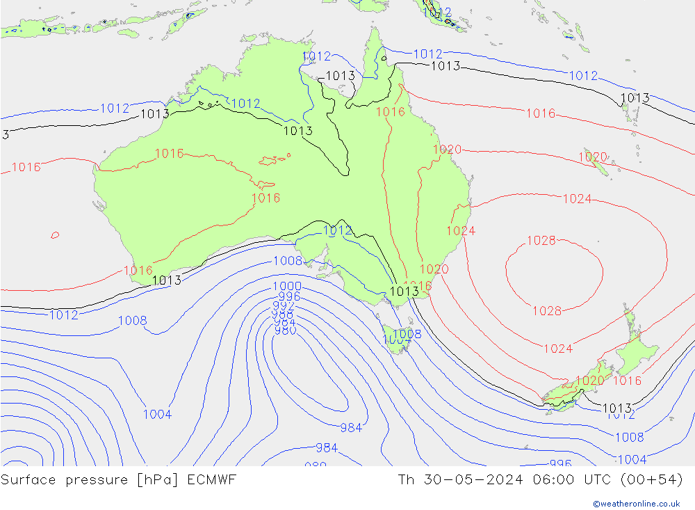 Presión superficial ECMWF jue 30.05.2024 06 UTC