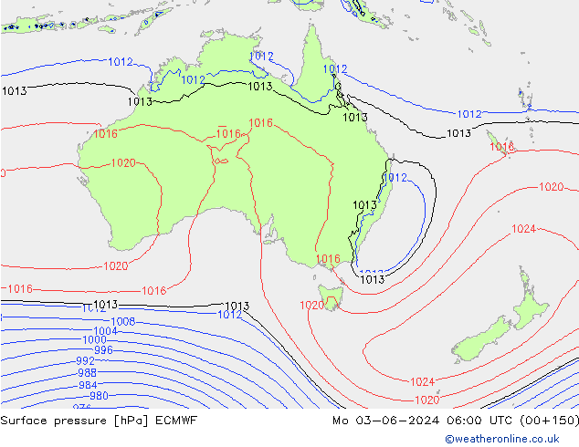 pressão do solo ECMWF Seg 03.06.2024 06 UTC