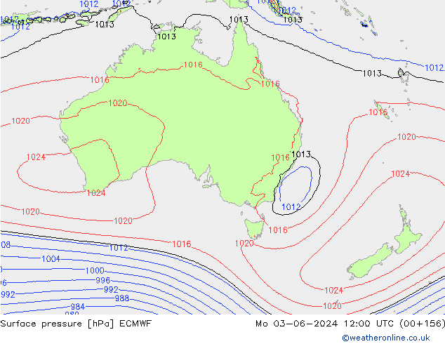 Atmosférický tlak ECMWF Po 03.06.2024 12 UTC