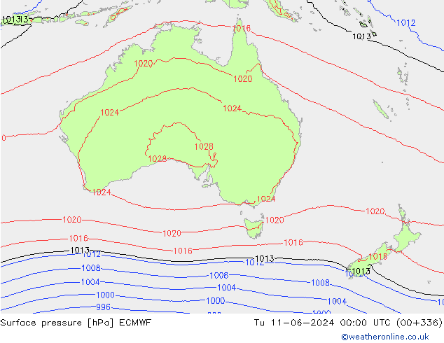 Surface pressure ECMWF Tu 11.06.2024 00 UTC