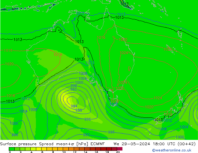 Luchtdruk op zeeniveau Spread ECMWF wo 29.05.2024 18 UTC