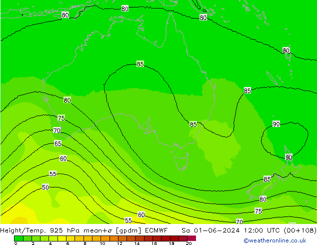 Height/Temp. 925 hPa ECMWF So 01.06.2024 12 UTC