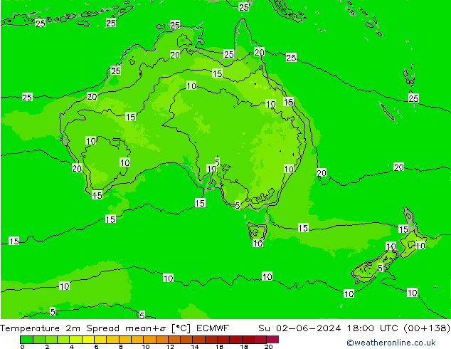 Temperatura 2m Spread ECMWF dom 02.06.2024 18 UTC