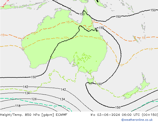 Yükseklik/Sıc. 850 hPa ECMWF Pzt 03.06.2024 06 UTC