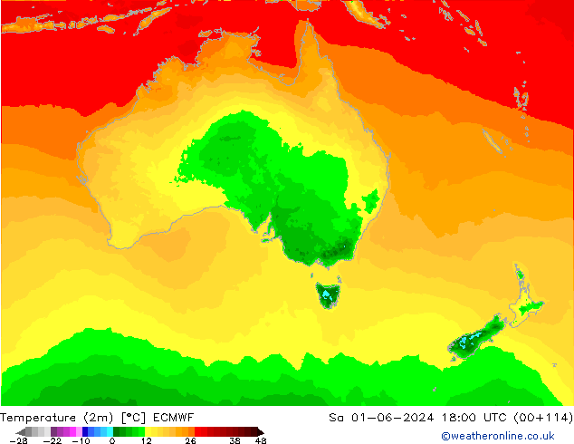 Temperature (2m) ECMWF So 01.06.2024 18 UTC