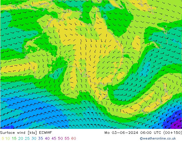 Surface wind ECMWF Mo 03.06.2024 06 UTC