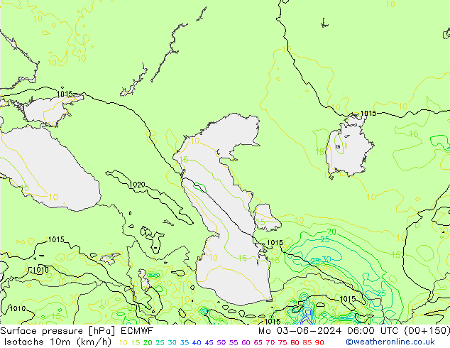 Eşrüzgar Hızları (km/sa) ECMWF Pzt 03.06.2024 06 UTC